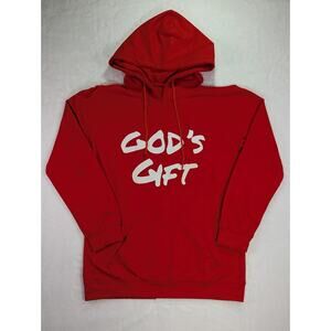 Red Cold Shoulder "God's Gift" Hoodie w/Vented Back Size Small